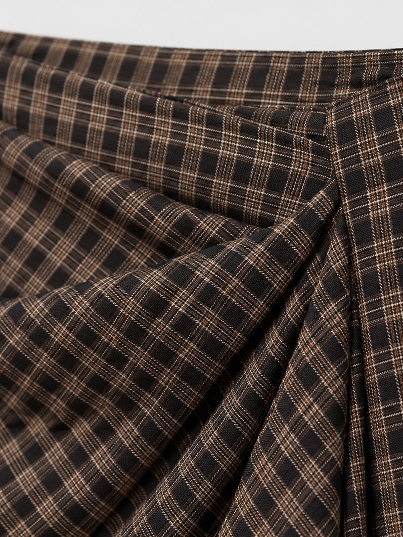 Plaid Draped Maxi Skirt