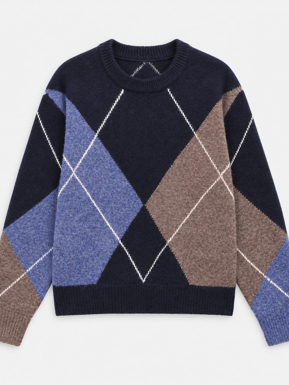 Argyle Knit V-Neck Sweater
