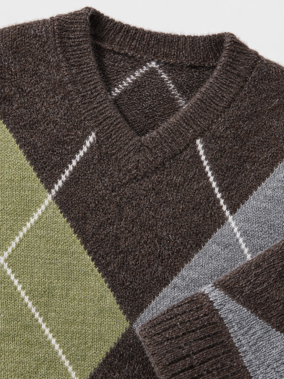 Argyle Knit V-Neck Sweater