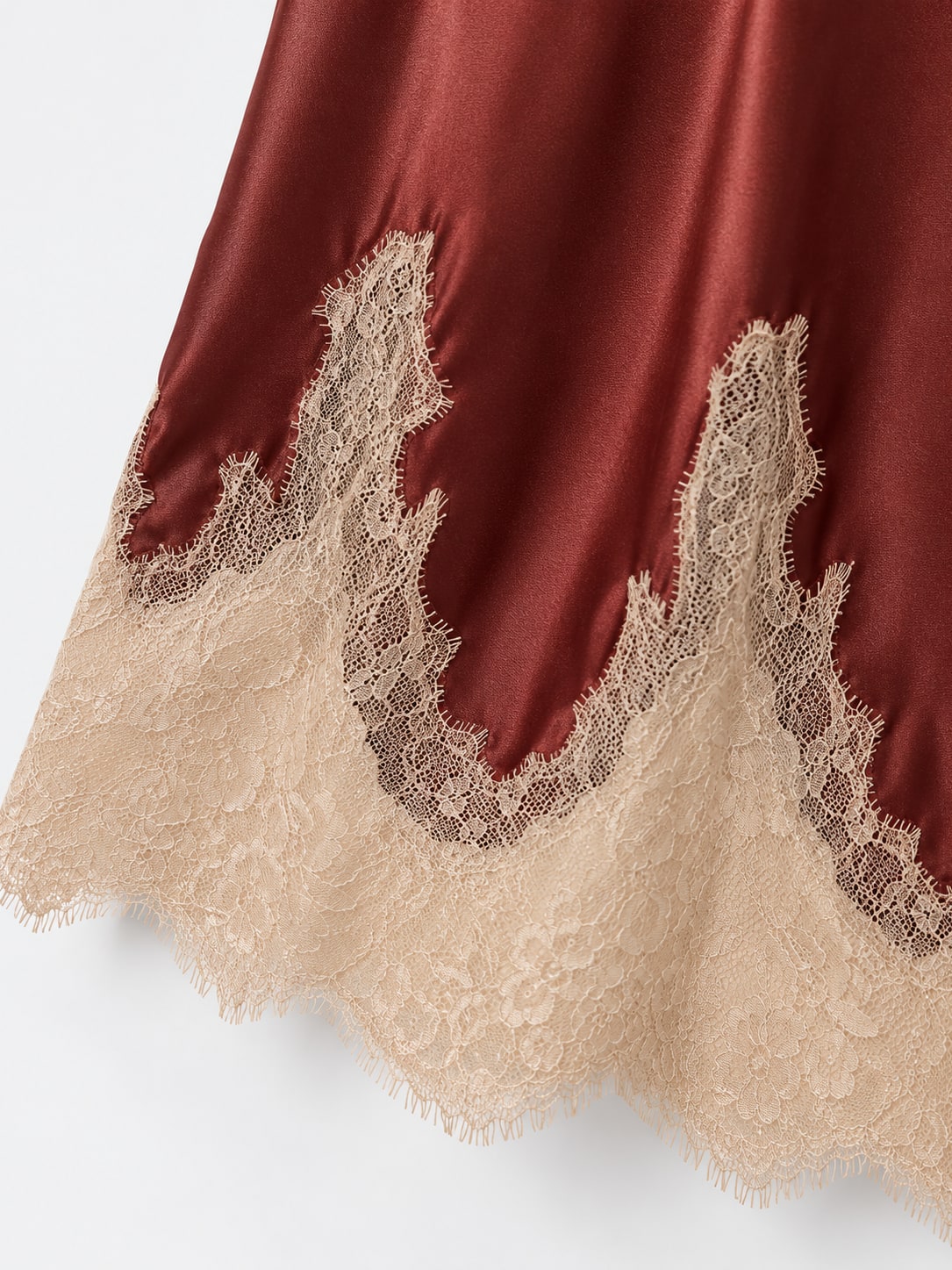 Lace Trim Satin Midi Skirt