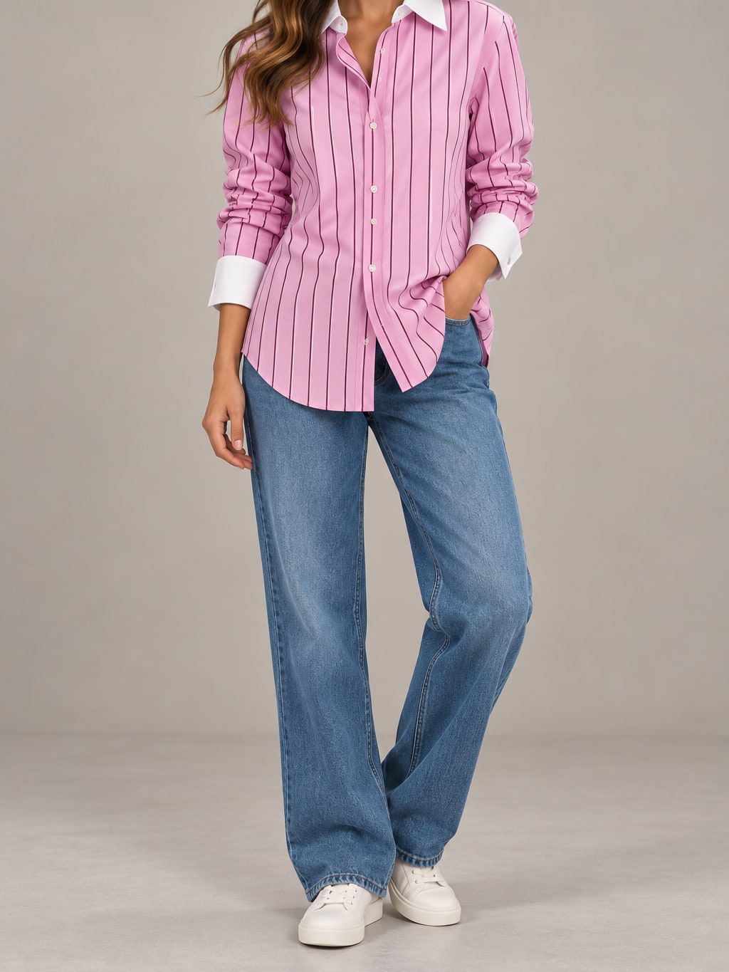 Striped Contrast Collar Shirt