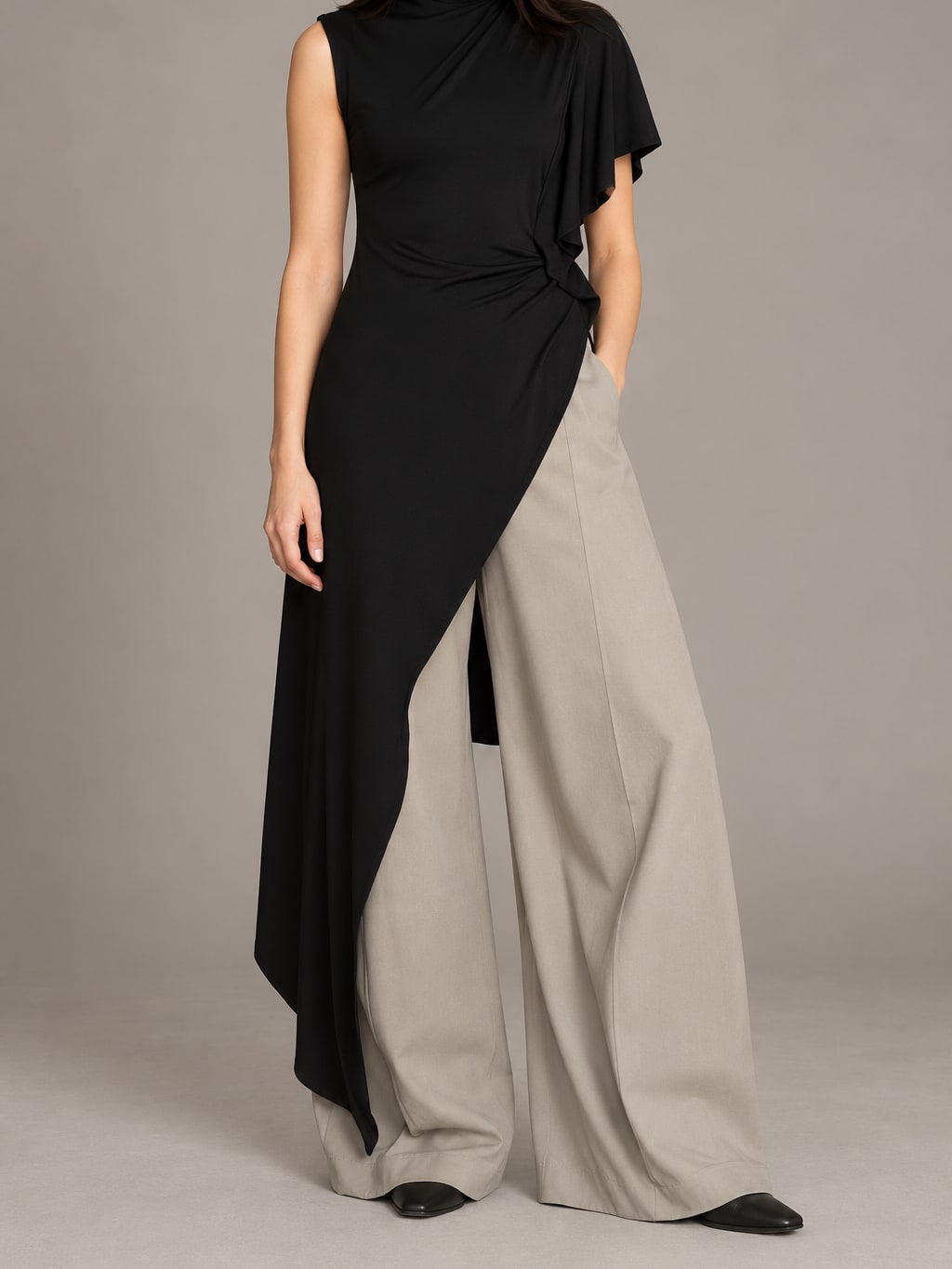 Asymmetrical Mock Neck Long Top