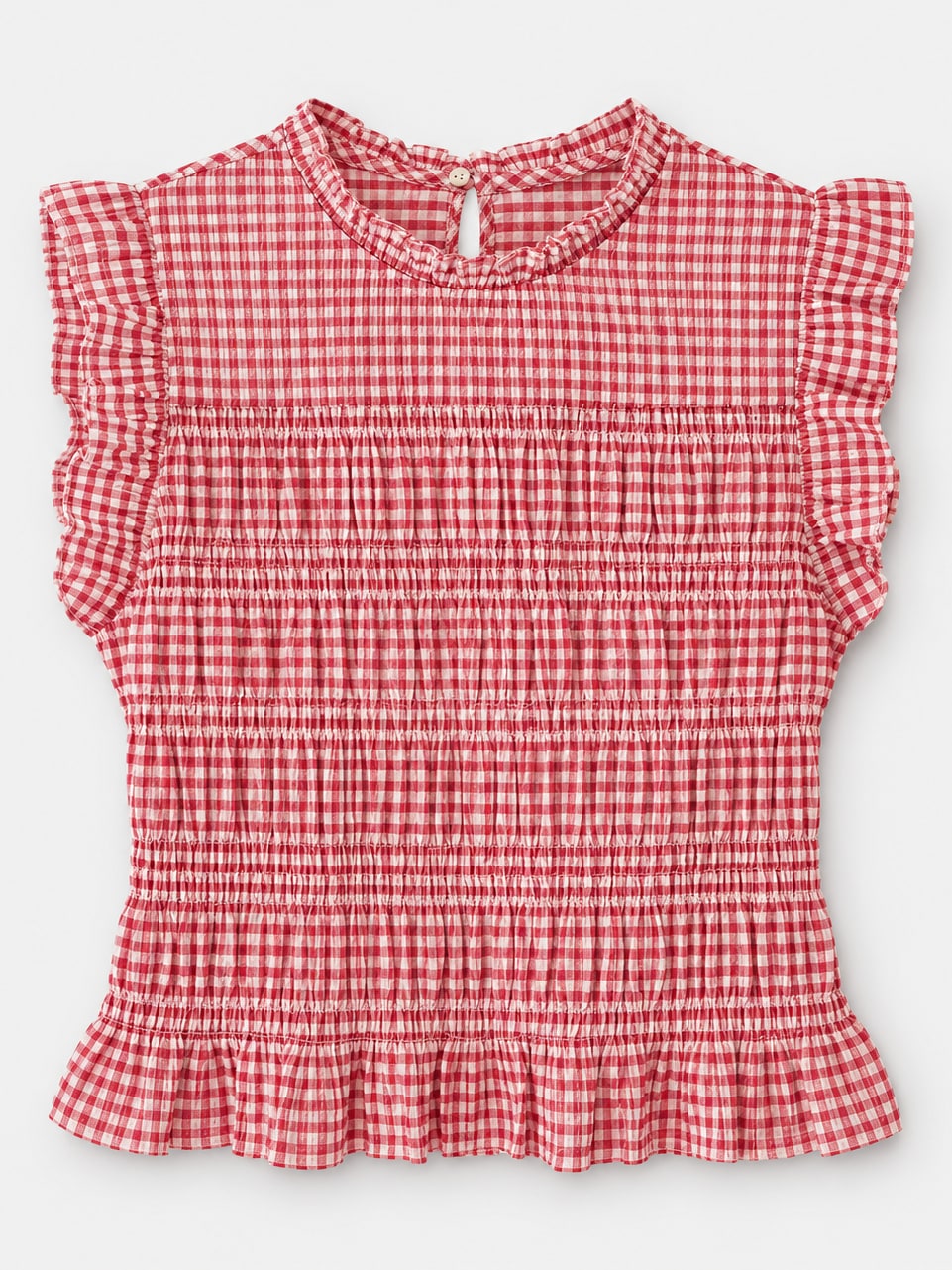 Plaid Ruffle Trim Smocked Top