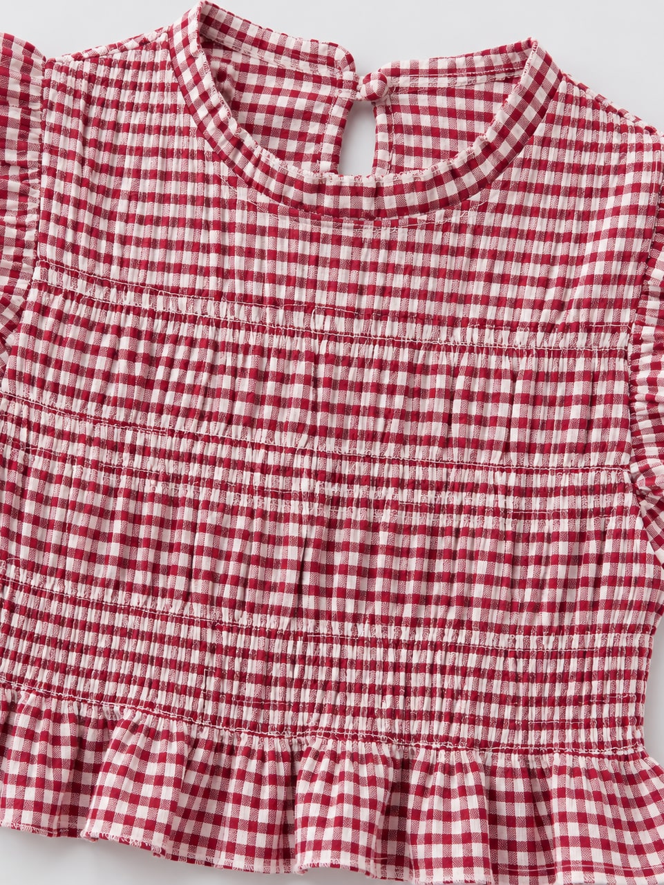Plaid Ruffle Trim Smocked Top