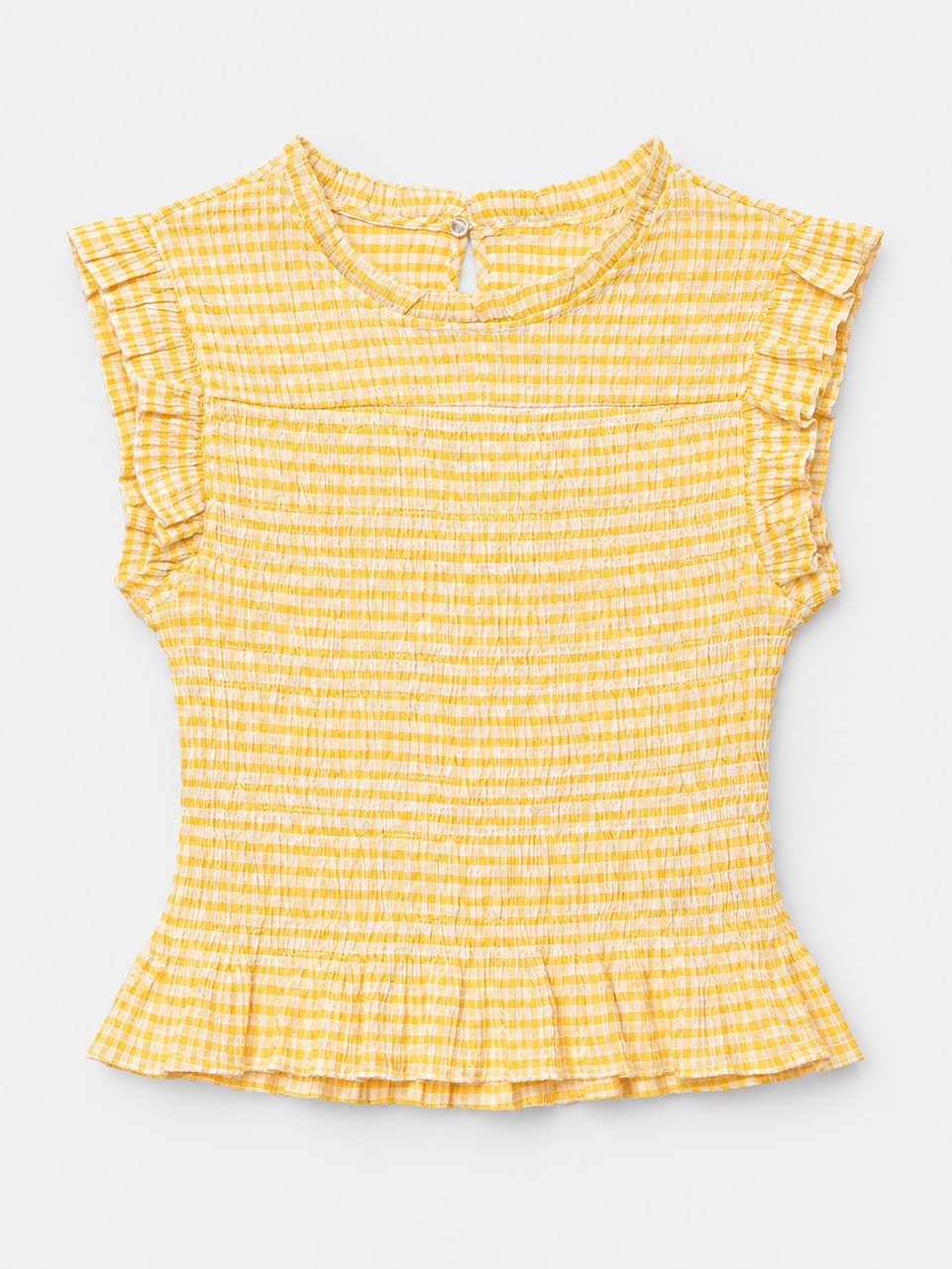 Plaid Ruffle Trim Smocked Top