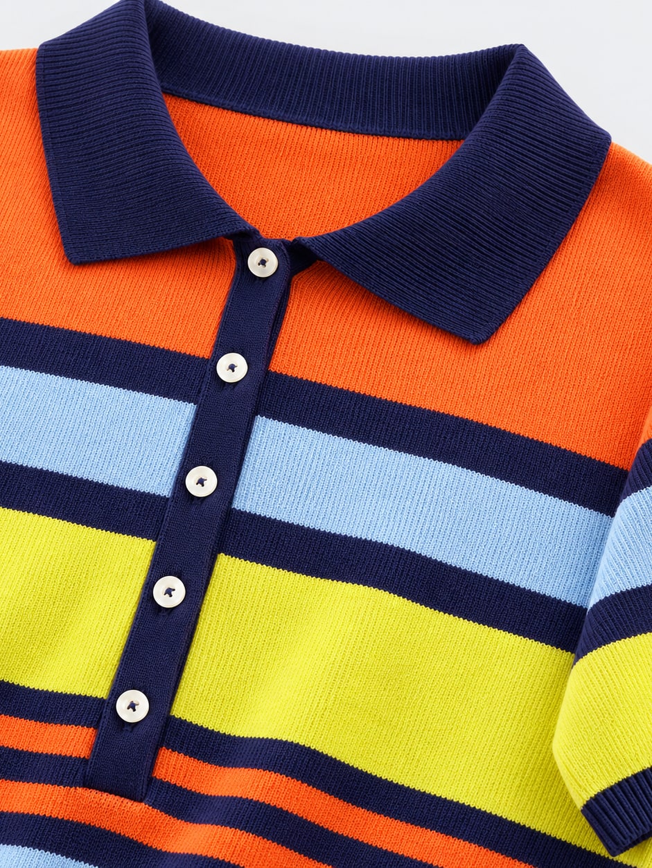 Striped Knit Polo Top