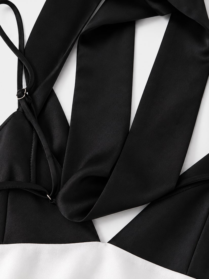 Contrast Scarf Collar Slip Dress
