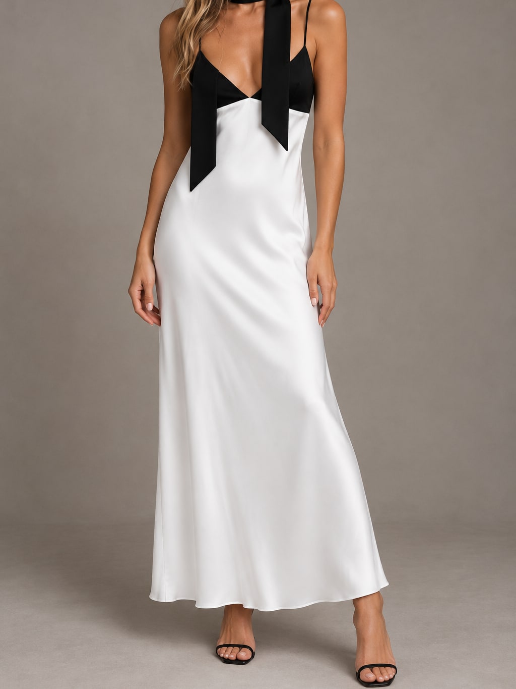 Contrast Scarf Collar Slip Dress