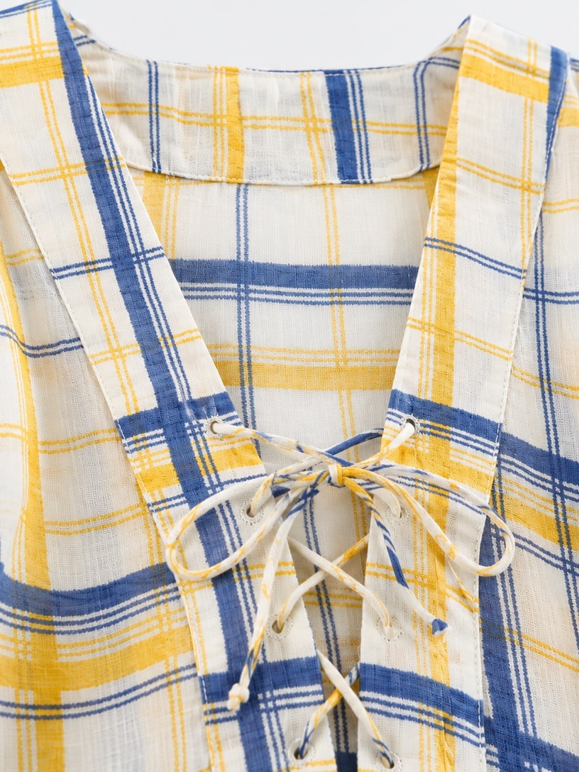 Plaid Lace-Up Poncho Shirt