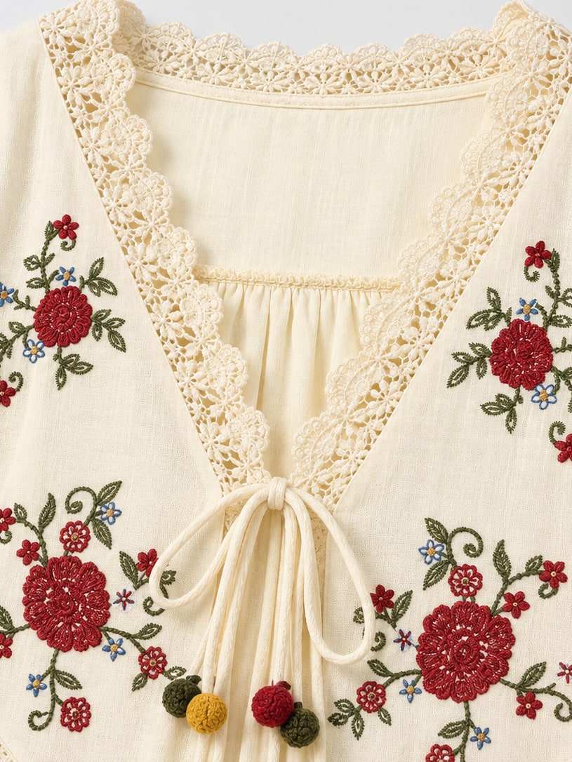 Embroidered Lace Trim Shorts Set