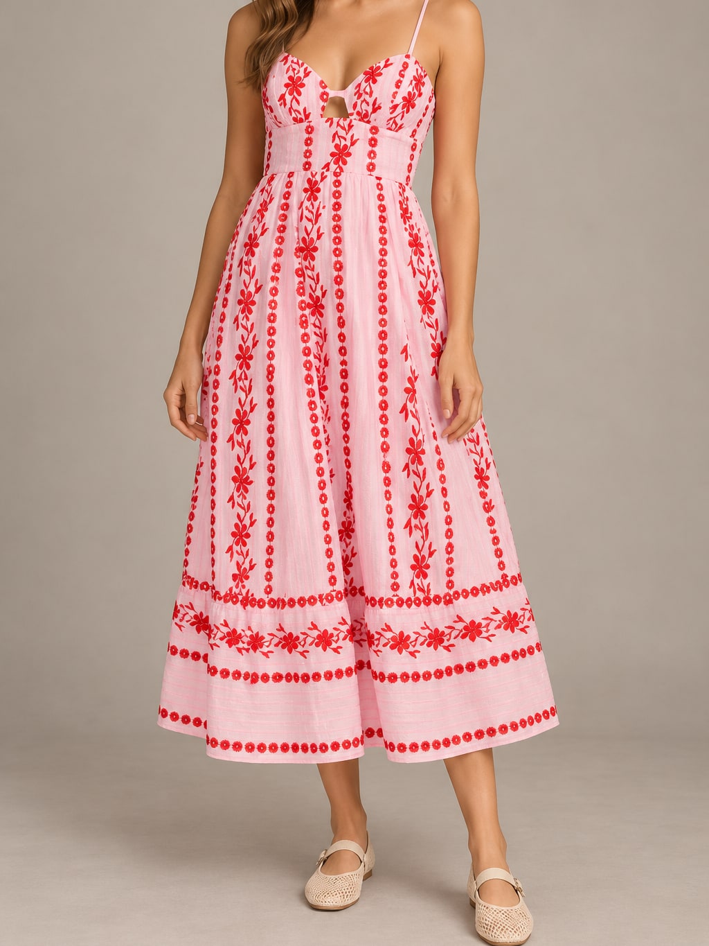 Embroidered Cami Midi Dress