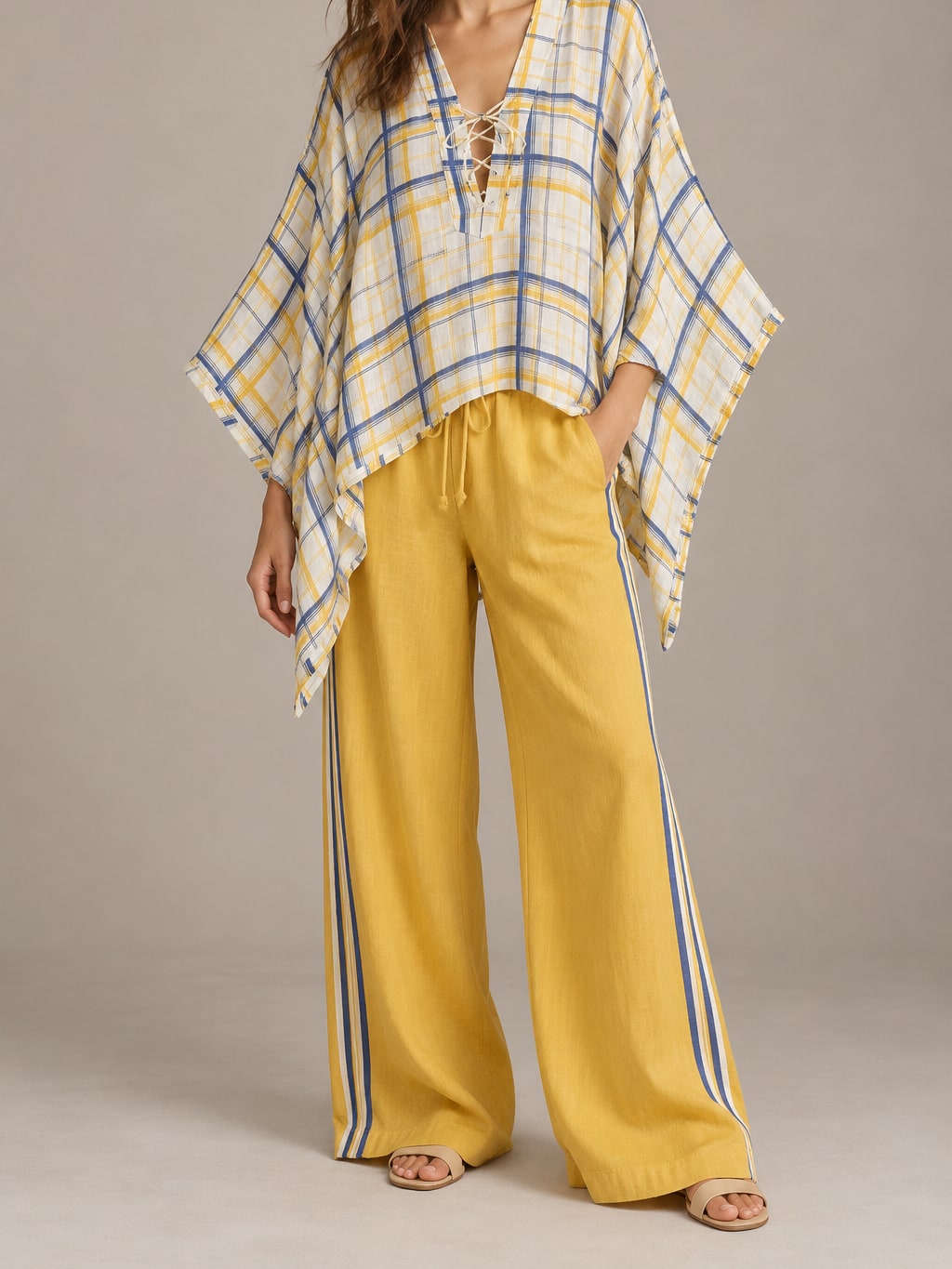 Plaid Cape Pants Set