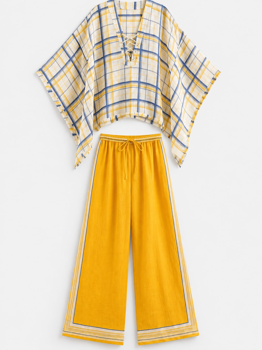 Plaid Cape Pants Set