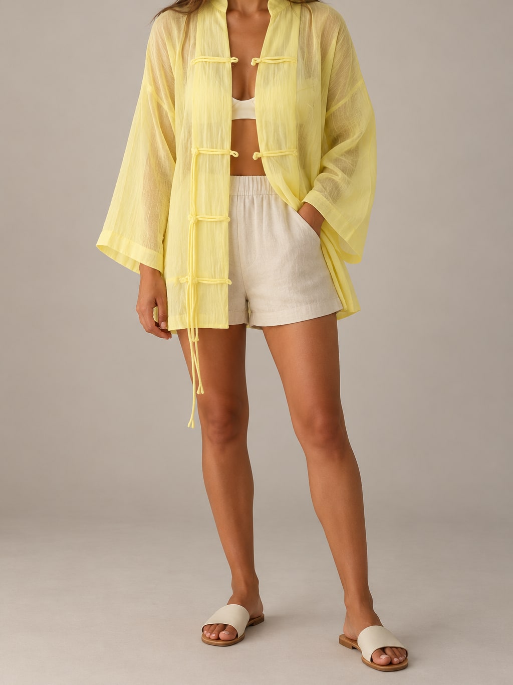 Rope Button Semi-Sheer Shirt