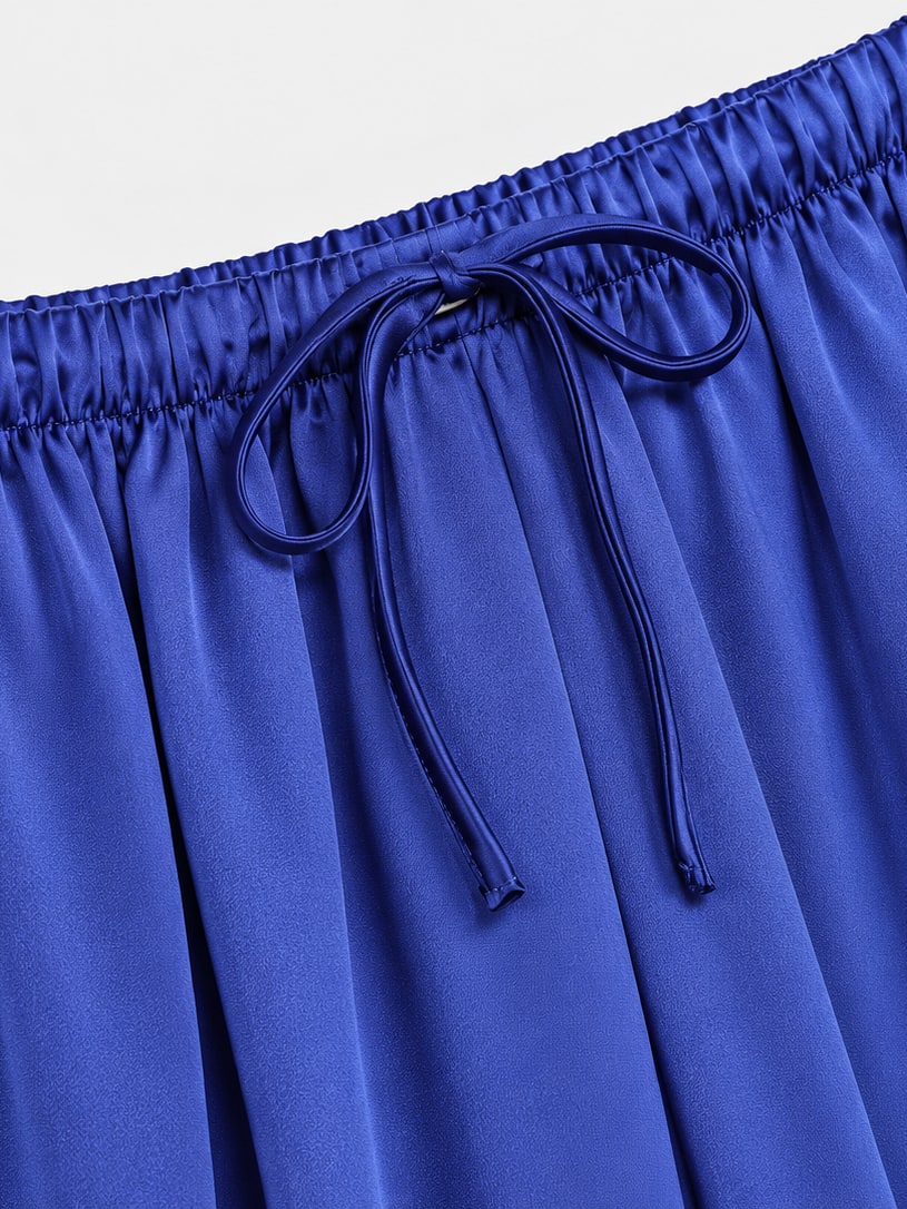Drawstring Satin Wide Leg Trousers