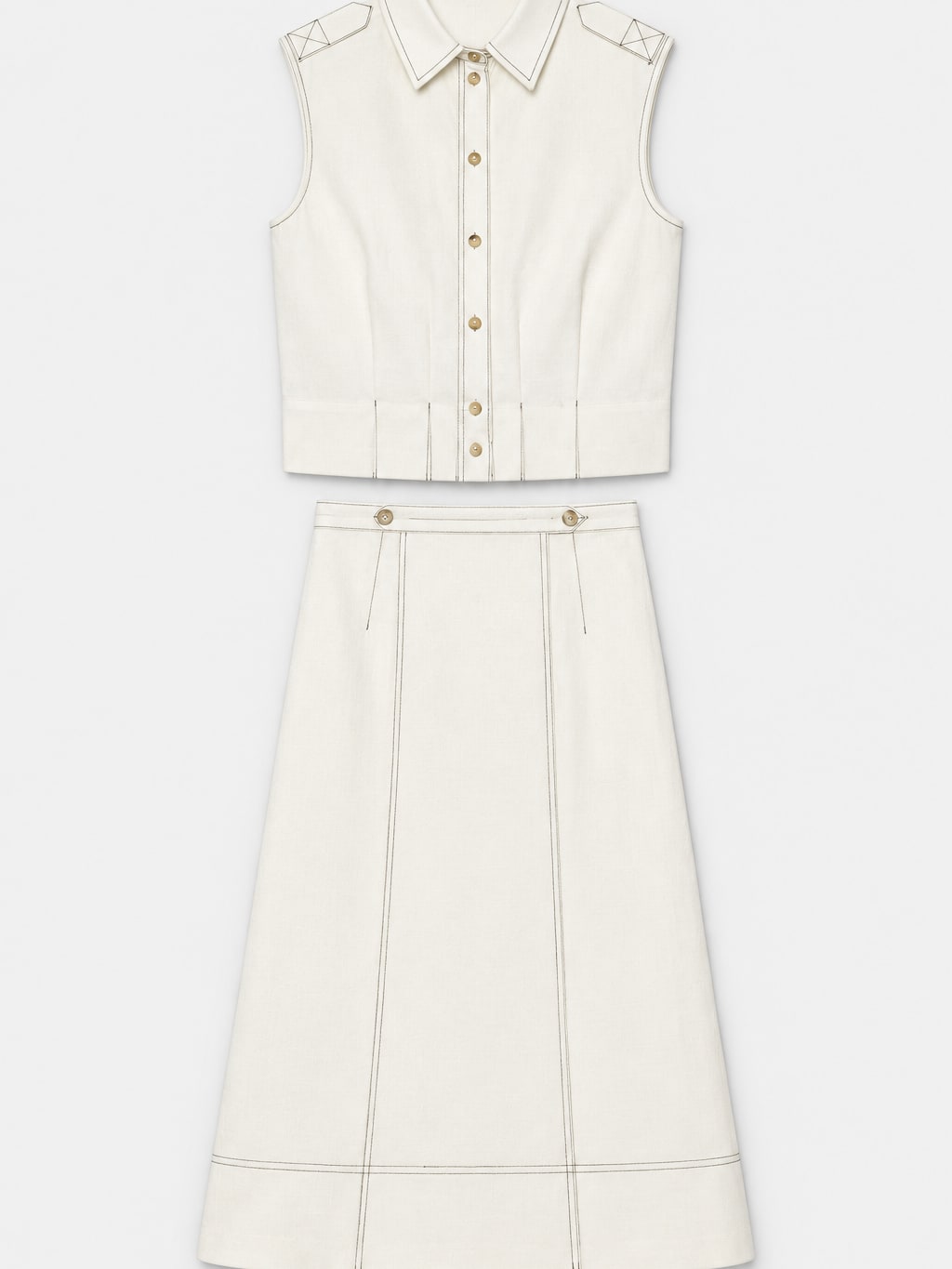 Contrast Stitching Vest And Skirt Set