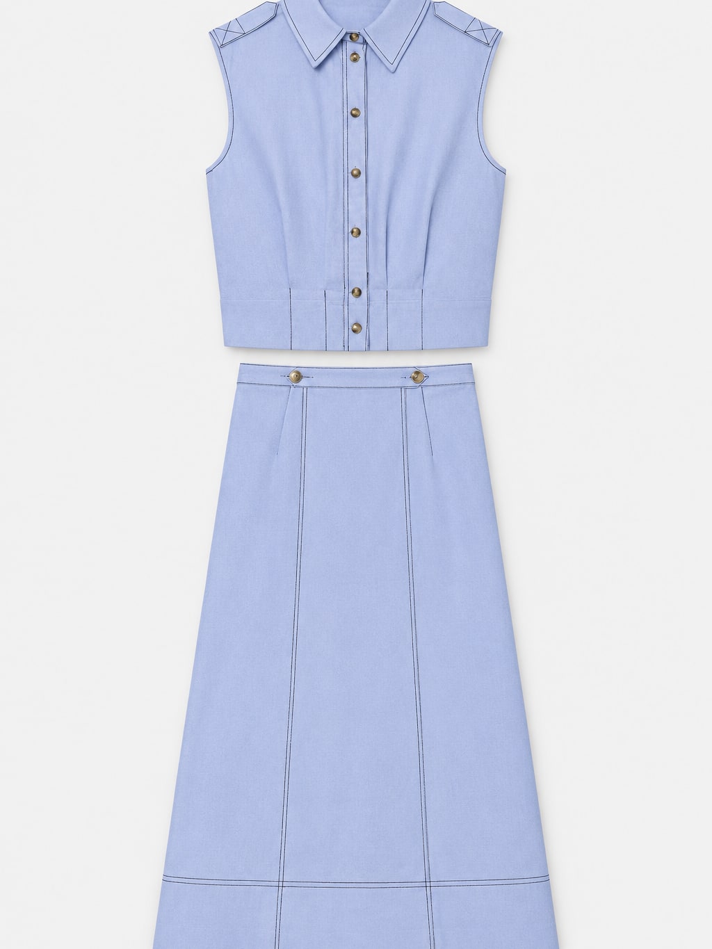 Contrast Stitching Vest And Skirt Set