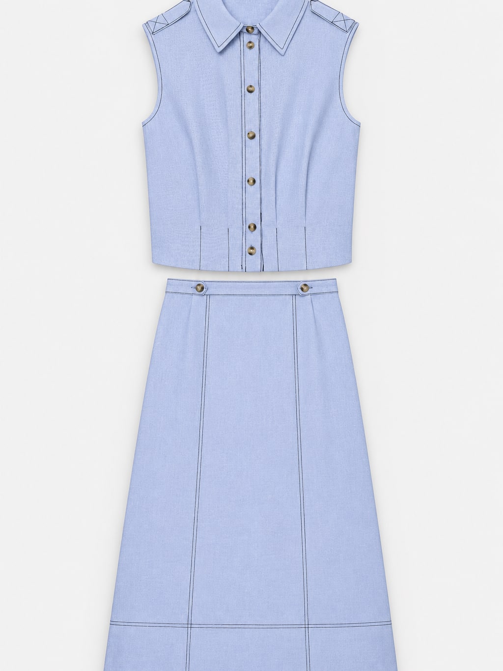 Contrast Stitching Vest And Skirt Set