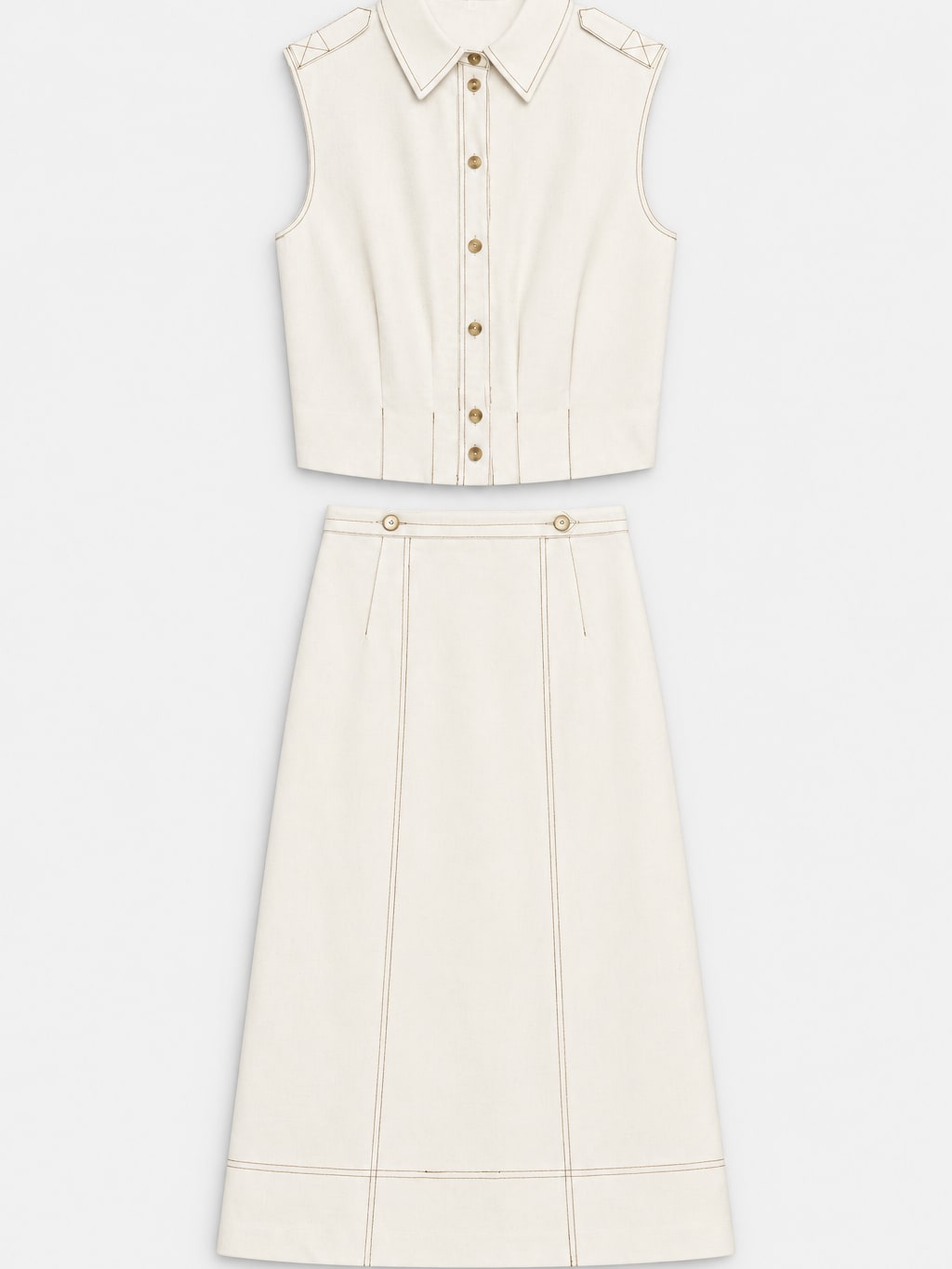 Contrast Stitching Vest And Skirt Set