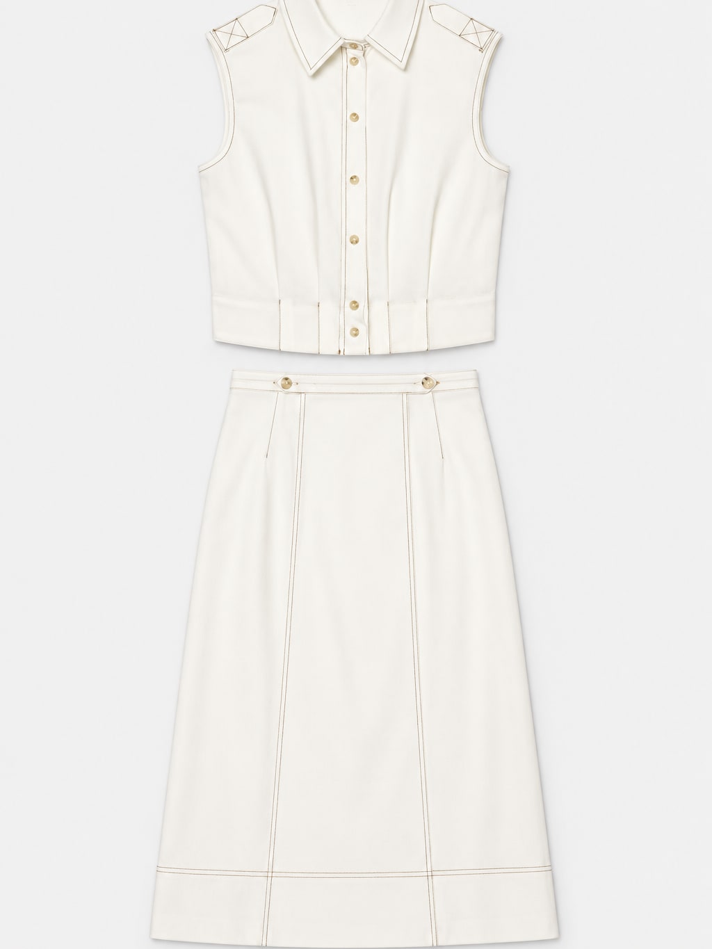 Contrast Stitching Vest And Skirt Set