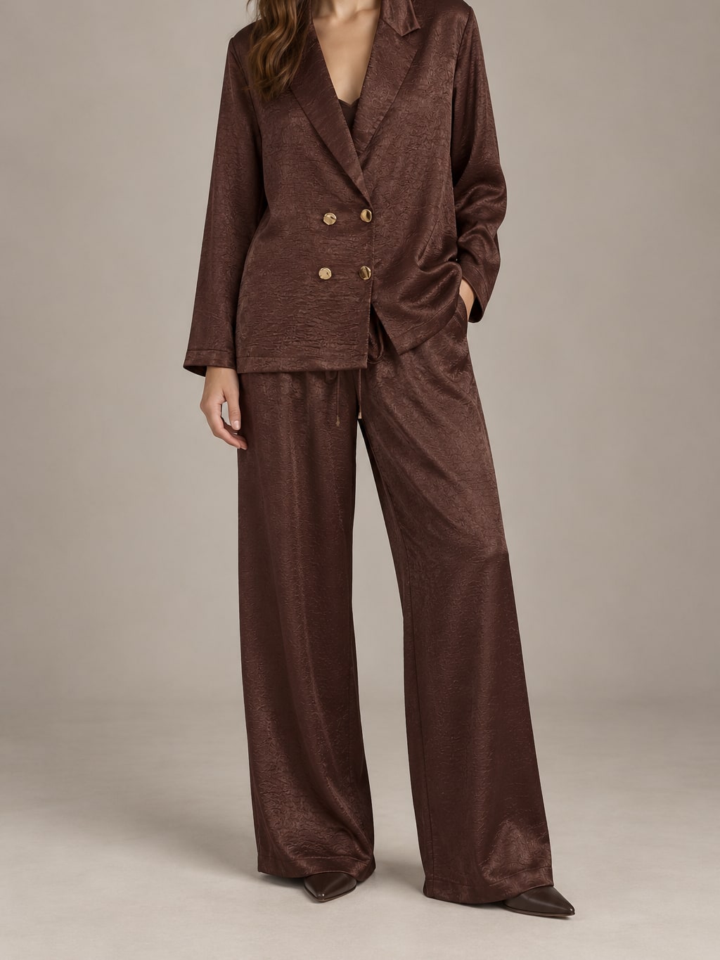 Wrinkled Satin Trouser Set