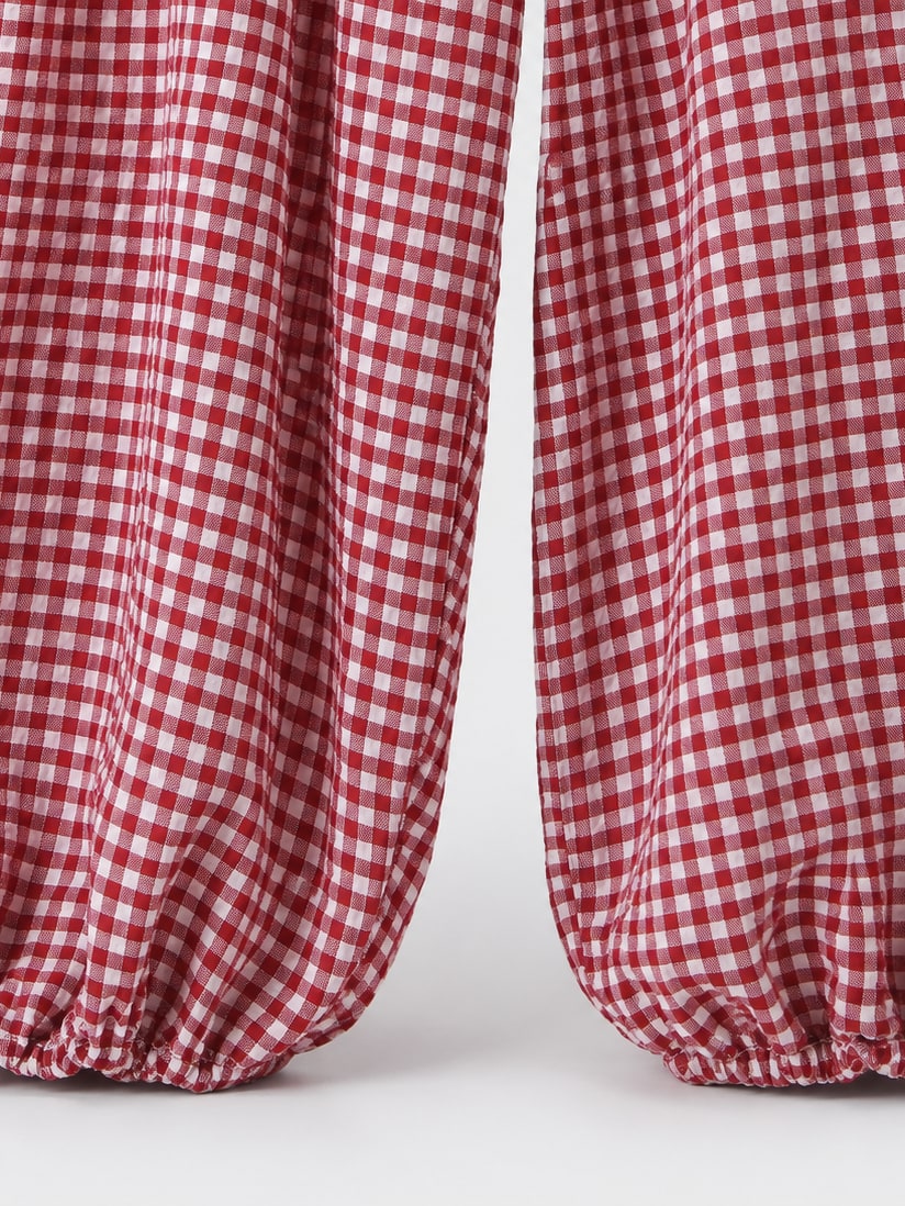 Plaid Drawstring Lantern Trousers