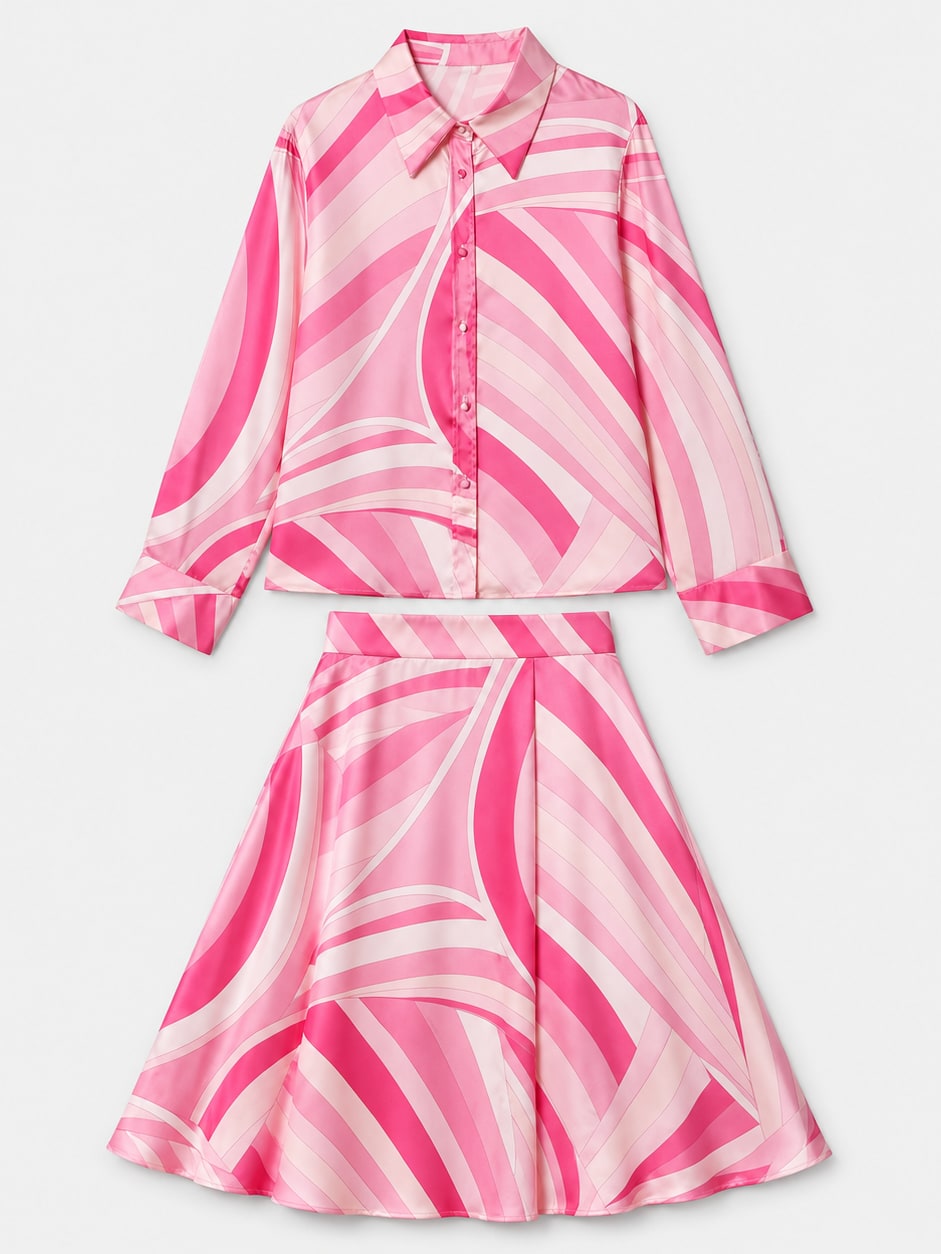 Printed Shirt and Midi Skirt Set
