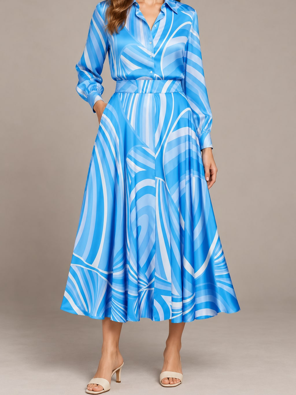 Printed Shirt and Midi Skirt Set