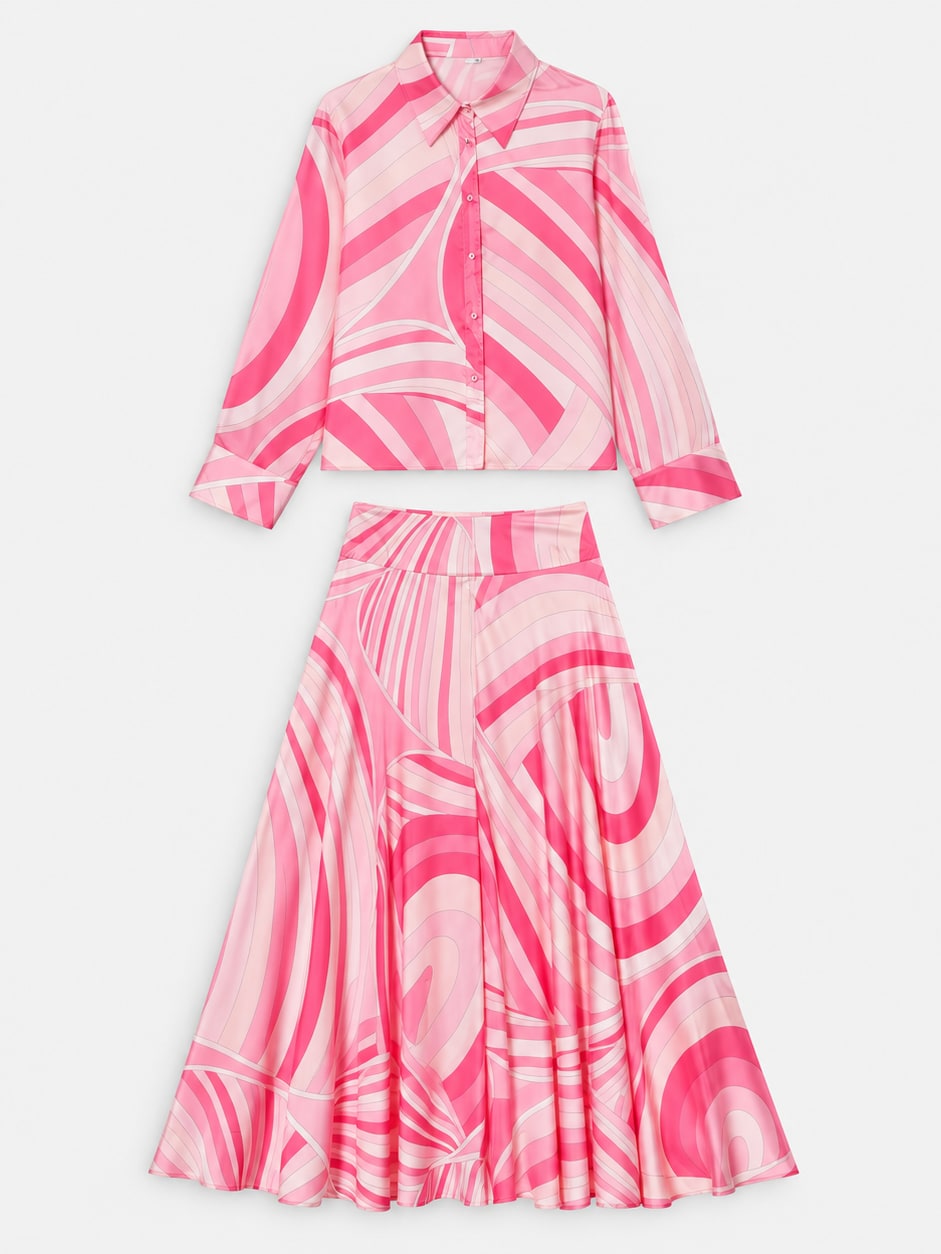 Printed Shirt and Midi Skirt Set