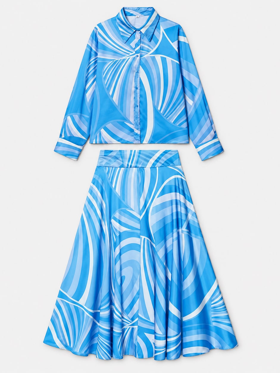 Printed Shirt and Midi Skirt Set