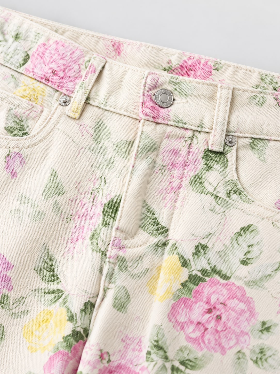 Floral Wide Leg Denim Trousers