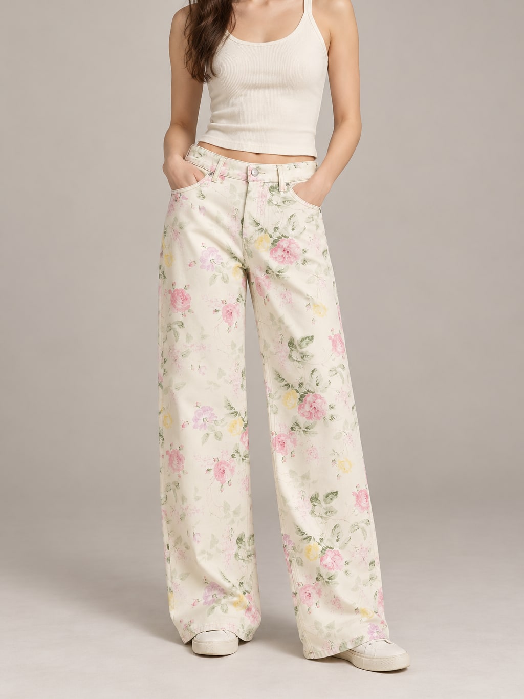 Floral Wide Leg Denim Trousers