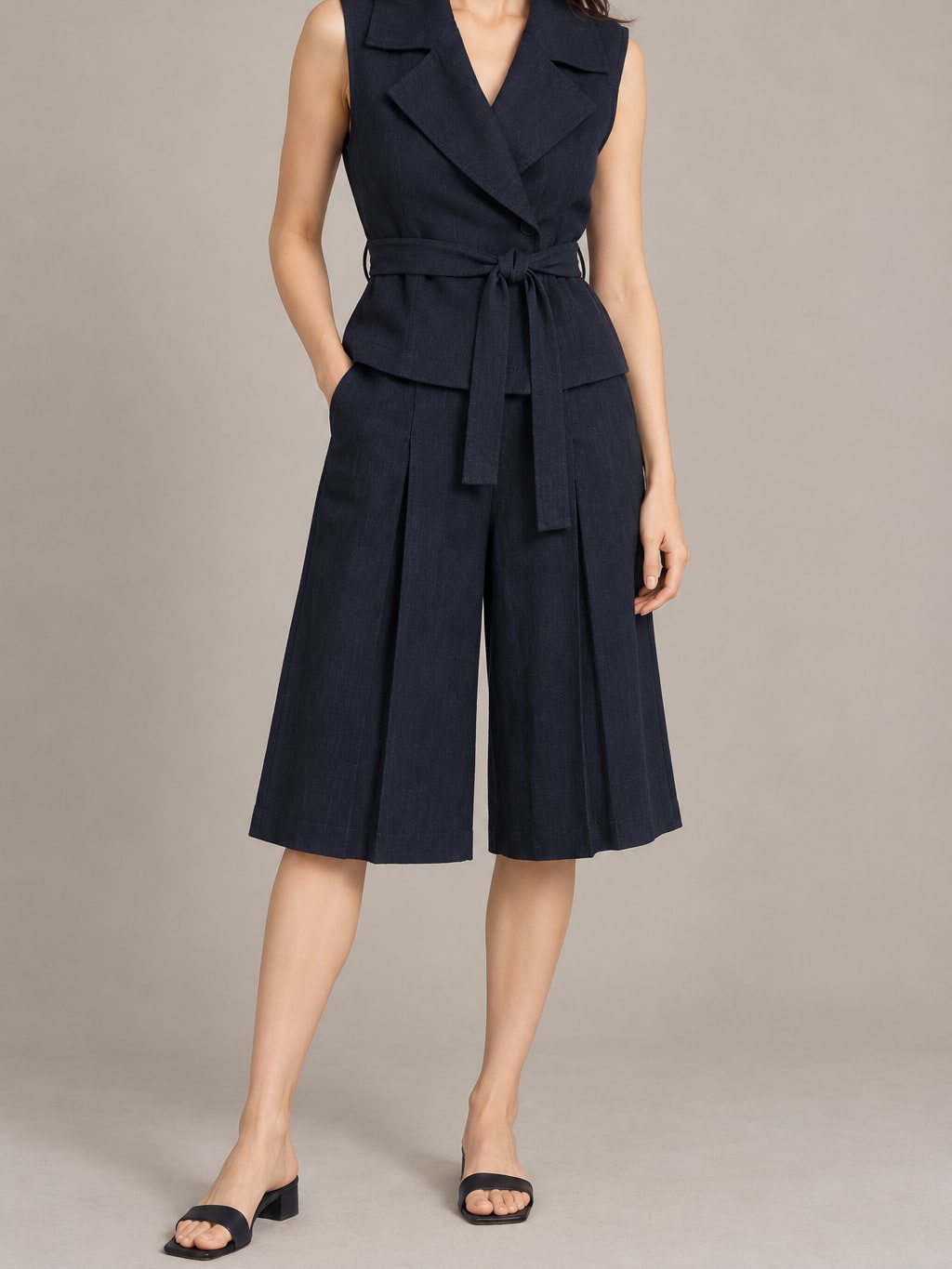 Belted Vest And Culotte Set