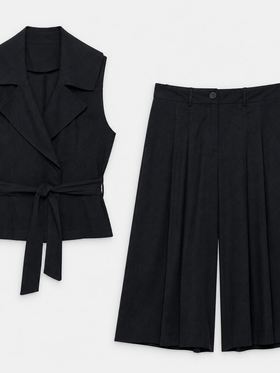 Belted Vest And Culotte Set