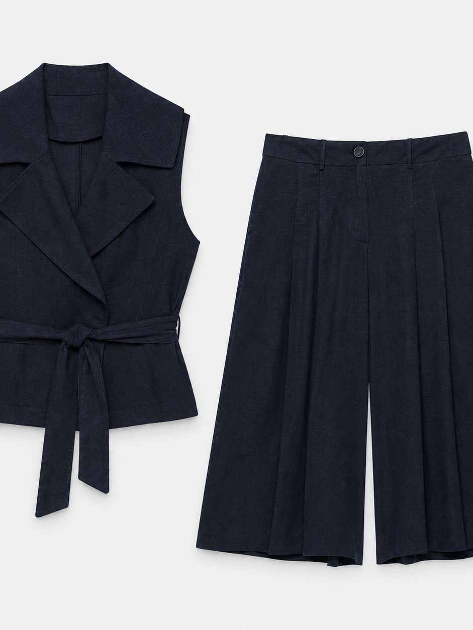 Belted Vest And Culotte Set