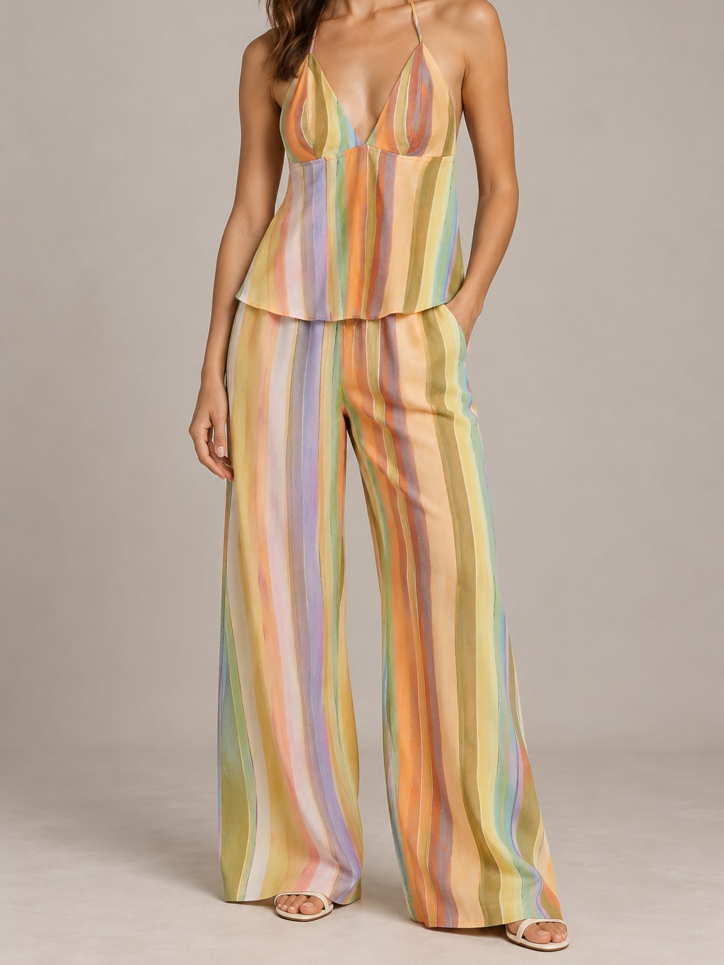 Striped Halter Top and Trousers Set