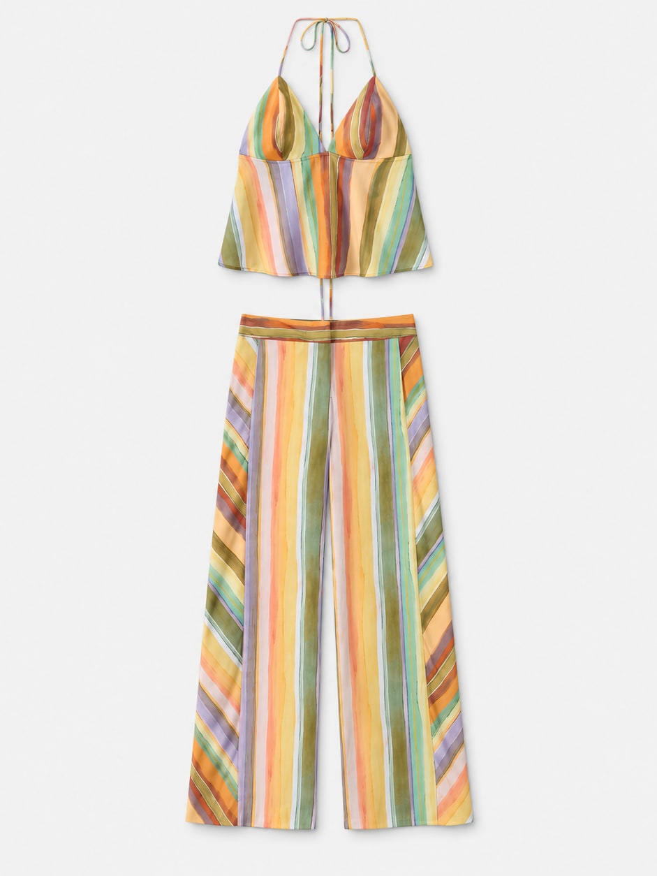 Striped Halter Top and Trousers Set