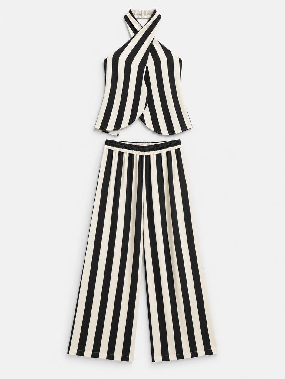 Striped Halter Top And Trousers Set