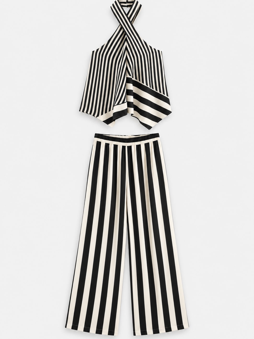 Striped Halter Top And Trousers Set