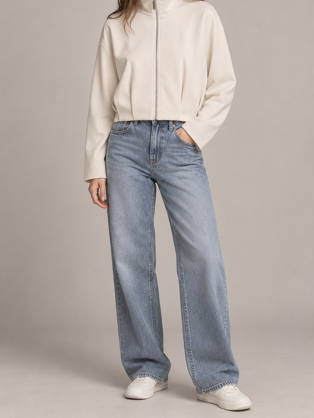 Pleated Hem Zip Jacket