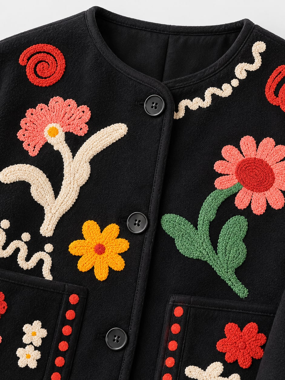 Embroidered Floral Button Jacket