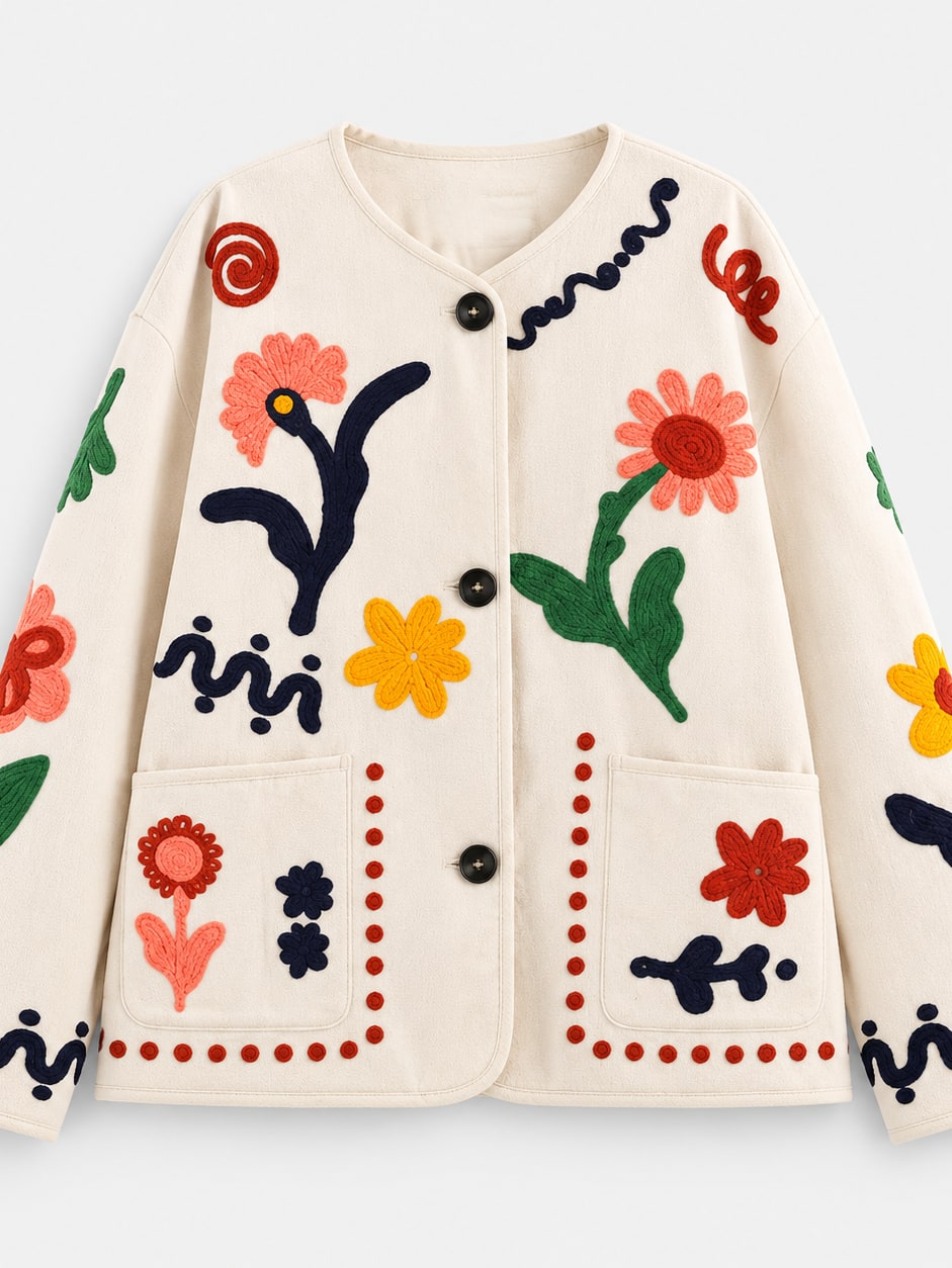 Embroidered Floral Button Jacket