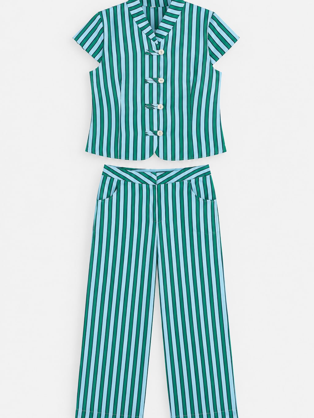Striped Mandarin Collar Set