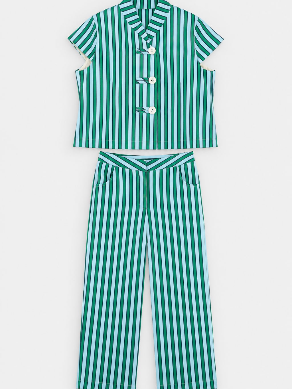 Striped Mandarin Collar Set