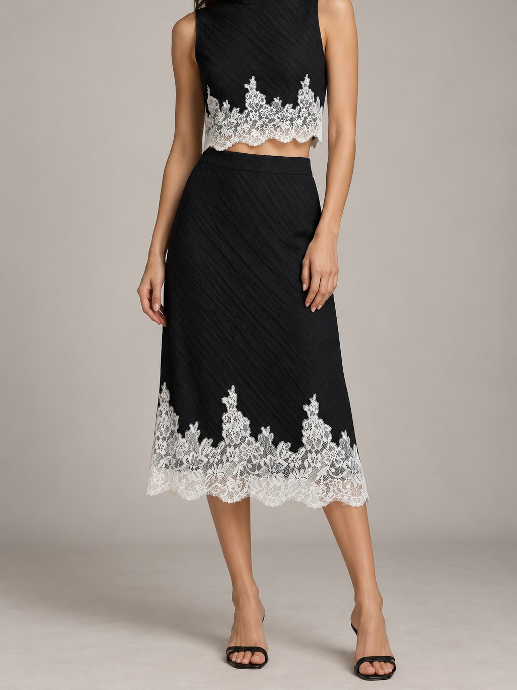 Lace Trimmed Skirt Set