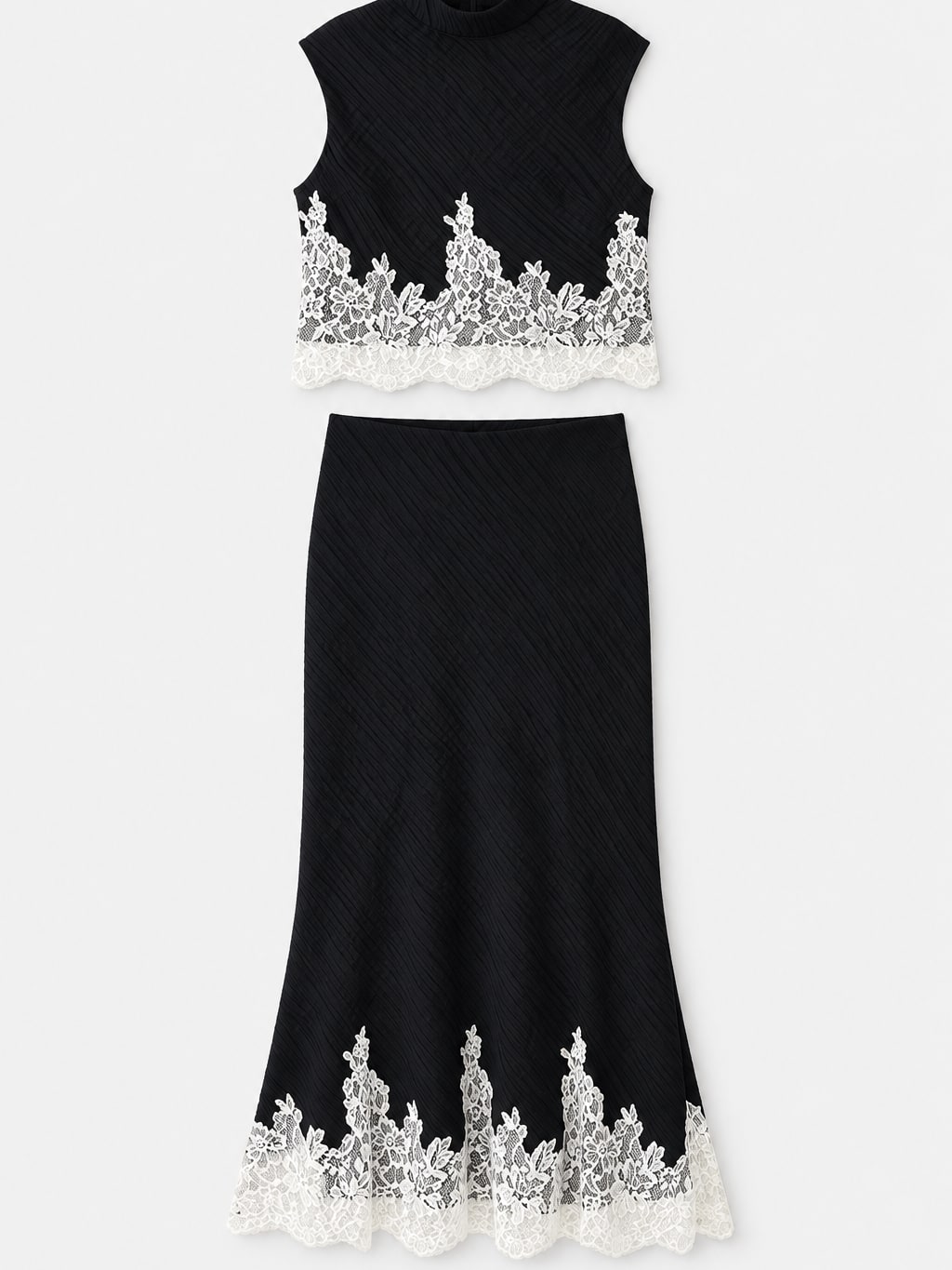 Lace Trimmed Skirt Set