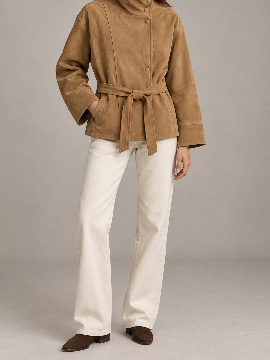 Faux Suede Belted Jacket