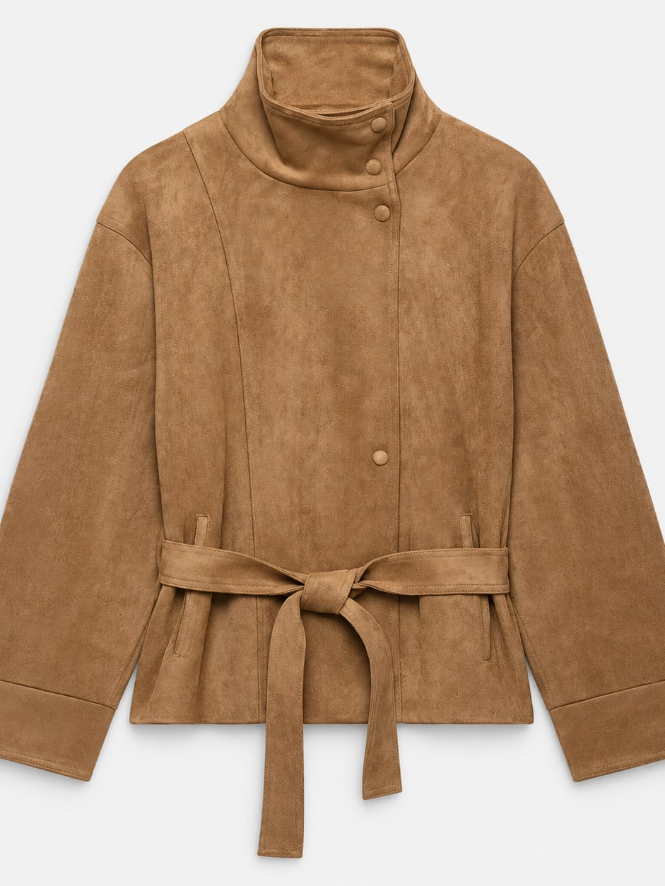 Faux Suede Belted Jacket