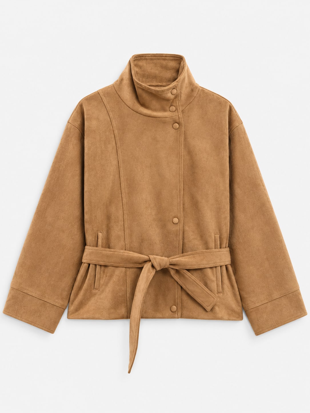 Faux Suede Belted Jacket