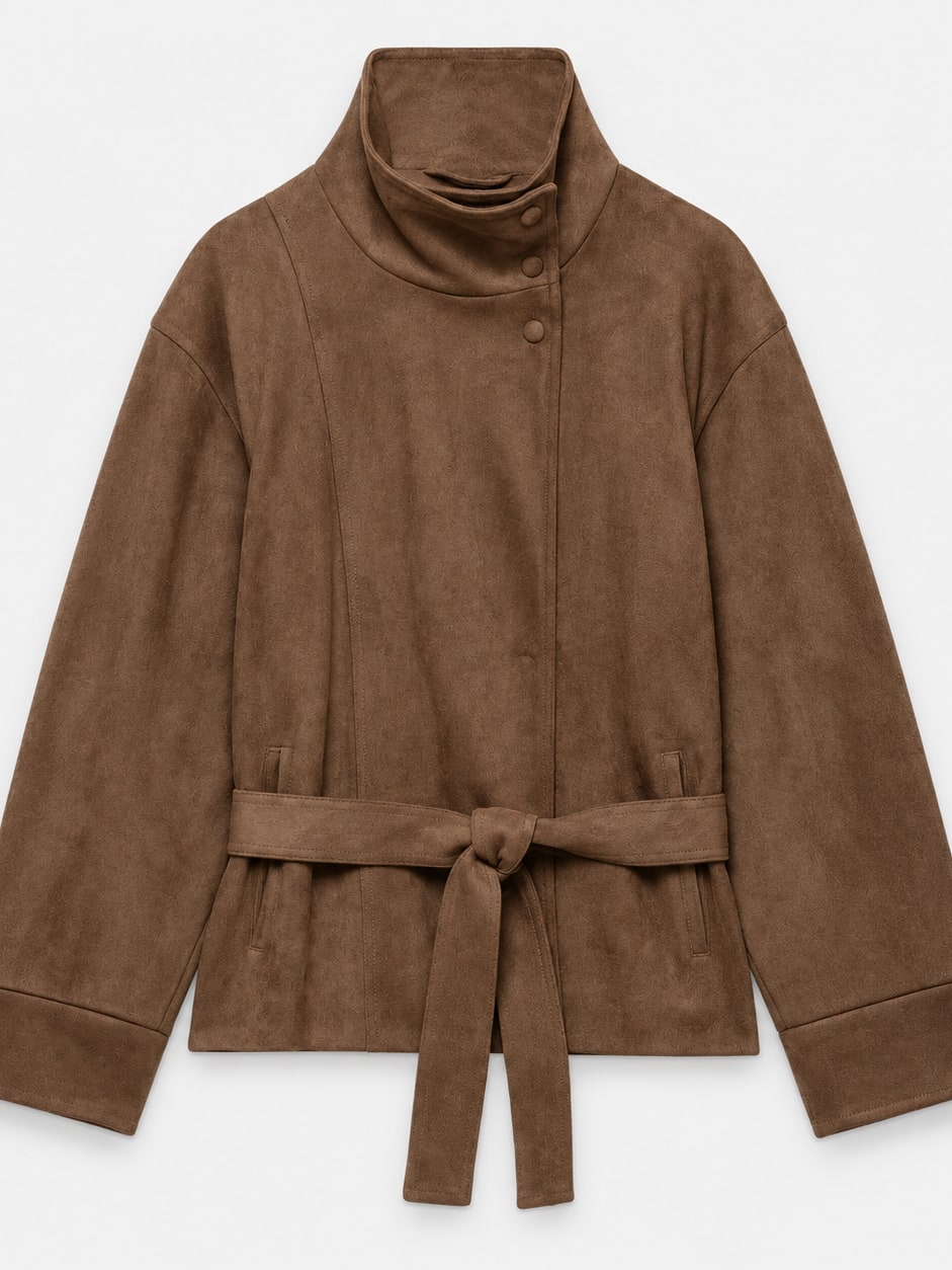 Faux Suede Belted Jacket